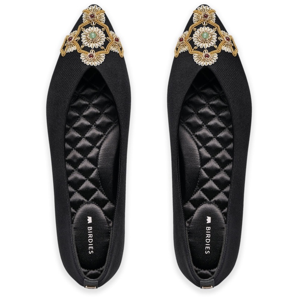 Birdies 'The Goldfinch' Ballet Flat in Onyx Gilded Silk sz. 7.5